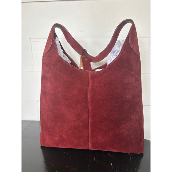 Margot New York Hobo Bucket Style Suede Leather Shoulder Bag Burgundy NWT‎ - Picture 2 of 7